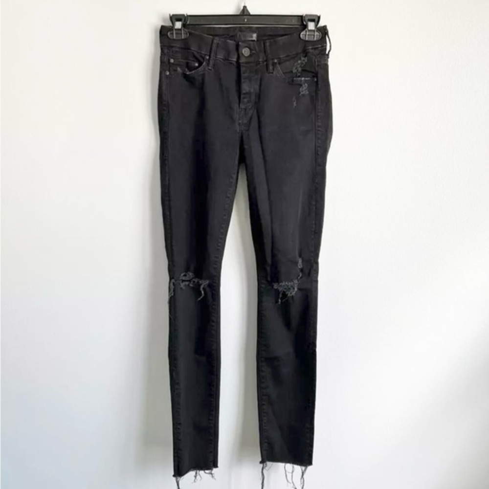 Mother Size 25 • Denim The Looker Ankle Fray Jeans Black Guilty As Sin Distress.